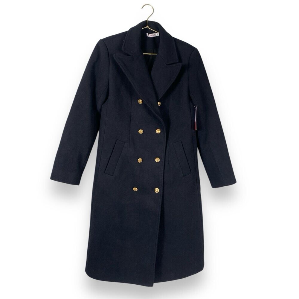 ShoeDazzle Womens Double Breasted Military Coat Black Caviar Size M NWT WP641SS